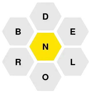 Captura de pantalla del juego de palabras Hive mostrando una cuadrícula hexagonal de 7 letras. El objetivo es crear palabras usando la letra central.
